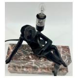 Art Deco Style Marble Base Table Lamp with Female Figure