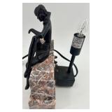 Art Deco Style Marble Base Table Lamp with Female Figure