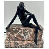Art Deco Style Marble Base Table Lamp with Female Figure