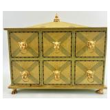 Decorative Chest with Gold Lion Pulls and Ornate Lid