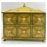Decorative Chest with Gold Lion Pulls and Ornate Lid