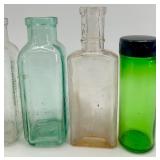 Collection of 8 Vintage Glass Bottles and Jars Mixed Shapes and Colors
