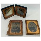 Collection of 4 Antique Daguerreotype Portrait Photographs in Ornate Cases