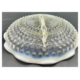 Set of Vintage Hobnail Opalescent Glass Bowls, Divided Dishes, and Candle Holders