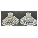 Set of Vintage Hobnail Opalescent Glass Bowls, Divided Dishes, and Candle Holders