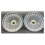Set of Vintage Hobnail Opalescent Glass Bowls, Divided Dishes, and Candle Holders