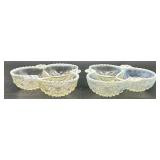 Set of Vintage Hobnail Opalescent Glass Bowls, Divided Dishes, and Candle Holders