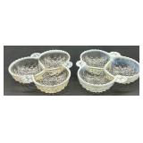 Set of Vintage Hobnail Opalescent Glass Bowls, Divided Dishes, and Candle Holders
