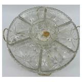 Anchor Hocking Early American Prescut Glass Sectional Serving Tray Set with Stand