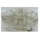 Anchor Hocking Early American Prescut Glass Sectional Serving Tray Set with Stand