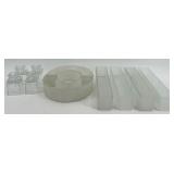 Vintage Glass Floral Tableware Set with Square Holders, Curved Bands, and Rectangular Trays