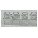 Vintage Glass Floral Tableware Set with Square Holders, Curved Bands, and Rectangular Trays