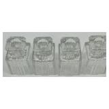 Vintage Glass Floral Tableware Set with Square Holders, Curved Bands, and Rectangular Trays