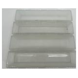 Vintage Glass Floral Tableware Set with Square Holders, Curved Bands, and Rectangular Trays