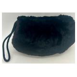 Black Faux Fur Hand Muff with Wrist Strap