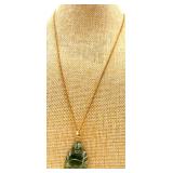 24k Gold Shou Medallion Pin with Buddha Jade Pendant & Chain