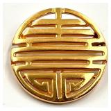 24k Gold Shou Medallion Pin with Buddha Jade Pendant & Chain