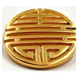 24k Gold Shou Medallion Pin with Buddha Jade Pendant & Chain