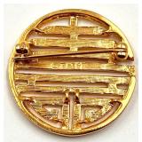 24k Gold Shou Medallion Pin with Buddha Jade Pendant & Chain