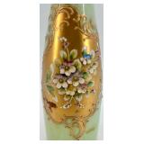 Vintage Bischoff Czechoslovakian Hand-Painted Glass Bottle with Gold Trim and Floral Design