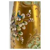 Vintage Bischoff Czechoslovakian Hand-Painted Glass Bottle with Gold Trim and Floral Design