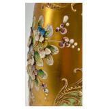 Vintage Bischoff Czechoslovakian Hand-Painted Glass Bottle with Gold Trim and Floral Design