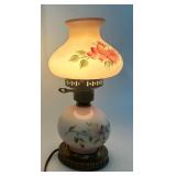 Vintage Hand-Painted Glass Hurricane Table Lamp with Floral Design