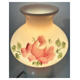 Vintage Hand-Painted Glass Hurricane Table Lamp with Floral Design
