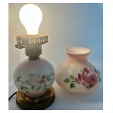 Vintage Hand-Painted Glass Hurricane Table Lamp with Floral Design