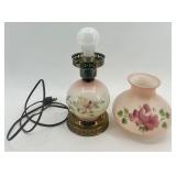 Vintage Hand-Painted Glass Hurricane Table Lamp with Floral Design