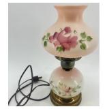 Vintage Hand-Painted Glass Hurricane Table Lamp with Floral Design