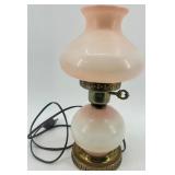 Vintage Hand-Painted Glass Hurricane Table Lamp with Floral Design