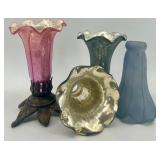 Set of 4 Vintage Mercury Glass Lamp Shades with Decorative Base