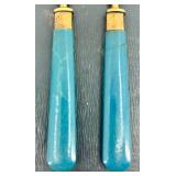 Set of 12 Vintage Brass Forks with Blue Handles in Original Cases