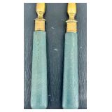 Set of 12 Vintage Brass Forks with Blue Handles in Original Cases