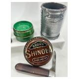 Vintage Collectibles Lot: North Bros Ice Shaver, Matchbooks, Tin Containers & More