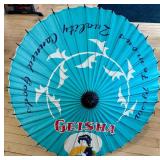 Geisha Brand Decorative Asian Umbrella with Blue Floral Design