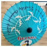 Geisha Brand Decorative Asian Umbrella with Blue Floral Design