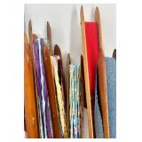 Collection of Vintage Wooden Textile Shuttles with Fabric Strips