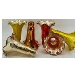 Set of 6 Vintage Mercury Glass Epergne Horns in Yellow and Orange