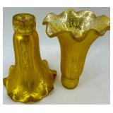 Set of 6 Vintage Mercury Glass Epergne Horns in Yellow and Orange