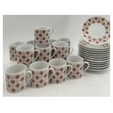 Vintage China Coffee Cup and Saucer Set with Geometric Pattern - 12 Cups and 12 Saucers