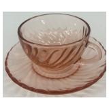 Arcoroc Hocking Pink Depression Glass Tea Set with Creamer, Sugar, 4 Cups and Saucers - Italy