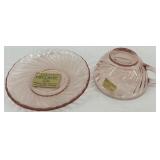 Arcoroc Hocking Pink Depression Glass Tea Set with Creamer, Sugar, 4 Cups and Saucers - Italy
