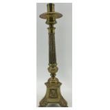 Pair of Vintage Brass Column Candlestick Holders with Ornate Bases