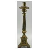 Pair of Vintage Brass Column Candlestick Holders with Ornate Bases