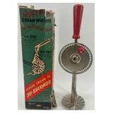 Vintage Kitchen Gadget Set: Jiffy Whip Cream Whipper, Pastry Scraper, and Mirro Cooky Press for Spritz Cookies