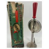 Vintage Kitchen Gadget Set: Jiffy Whip Cream Whipper, Pastry Scraper, and Mirro Cooky Press for Spritz Cookies