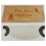 Set of 3 Vintage Antique Party Masks with Original Envelope