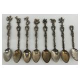 Set of 8 Vintage Ornate Silver Spoons with Figural Handles